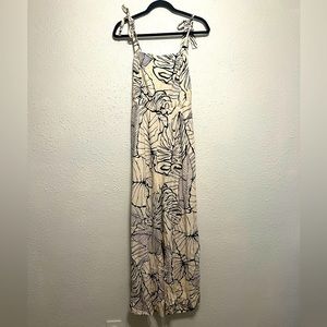 RACHEL Zoe pant romper, leaf, open tie back, tie shoulder, wide leg SZ S